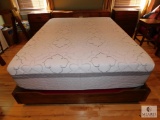 Queen Size Bed Frame - Wood Headboard with 3 Foldout Storage Drawers