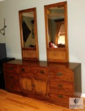 Wood Dresser with (2) Mirrors - Bamboo look with Brass accents