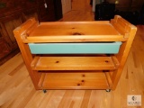 Pine 3-Shelf Cart with Storage Drawer on Casters