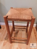 Wood Barstool with Rattan Seat