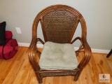 Rattan Wicker Arm Chair with Sage Green Cushion