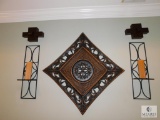 Wall Decoration Lot - Square Plaque, Metal Candle Sconces & Wood Accent Boards