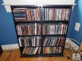 Wood CD Shelf with Large Lot of Assorted Music CDs