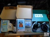 Lot Pilot Airplane items - Headphones, ATC Ground School on cassette, flight books and more