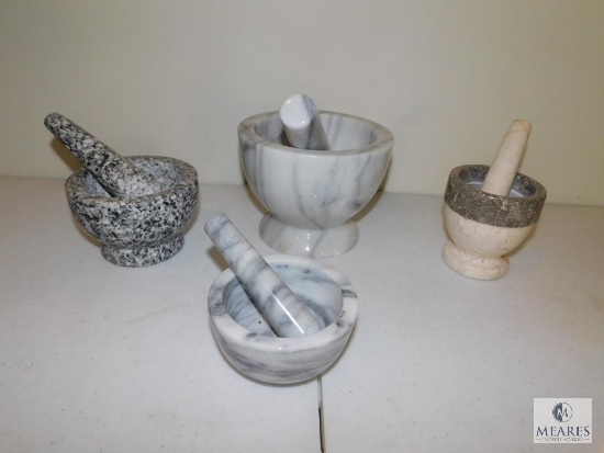 Lot of Four Mortar and Pestle Sets - Stone and Marble
