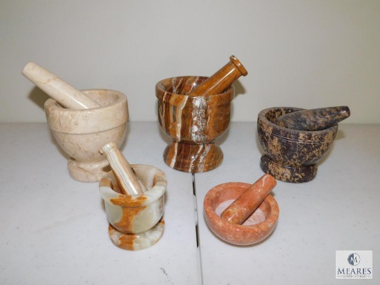 Lot of Five Mortar and Pestle Sets - Assorted Stone