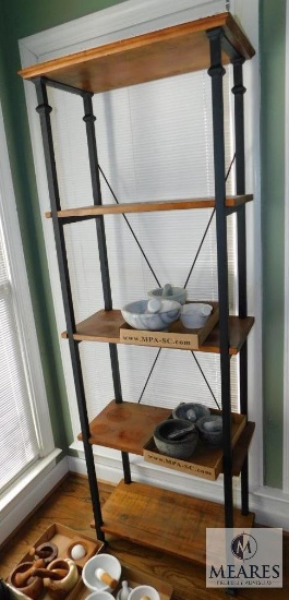 Five-Tier Display Shelf Wood and Black Metal