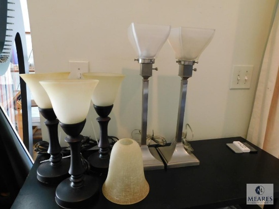 Lot of Five Table Lamps (Two Nickel base and Three Bronze Base)