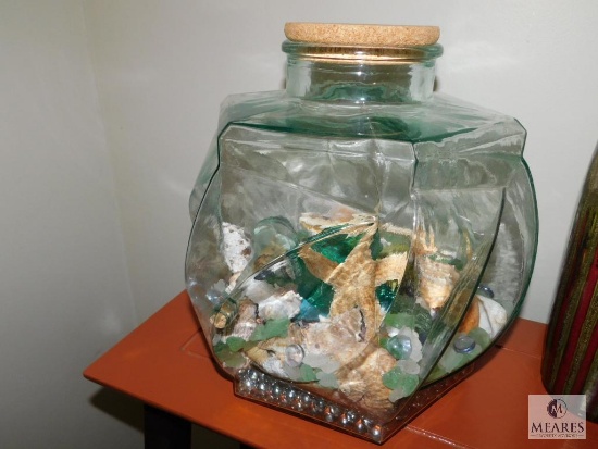 Large Glass Jar with Assorted Glass Beads and Seashells