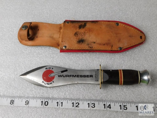Wurfmesser Solingen A. Wingen JR Rotpunkt Throwing Knife 8.5" OAL with Leather Sheath