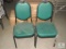 Lot of 2 Restaurant style Chairs Green Cushions