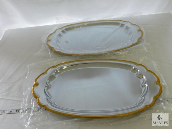 Lot of 2 Halco Serving Platter Tray with gold tone edge