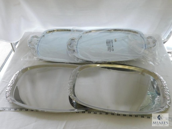 Lot of 4 Serving Trays Platters - 2 with handles, 47251, CT-1813H