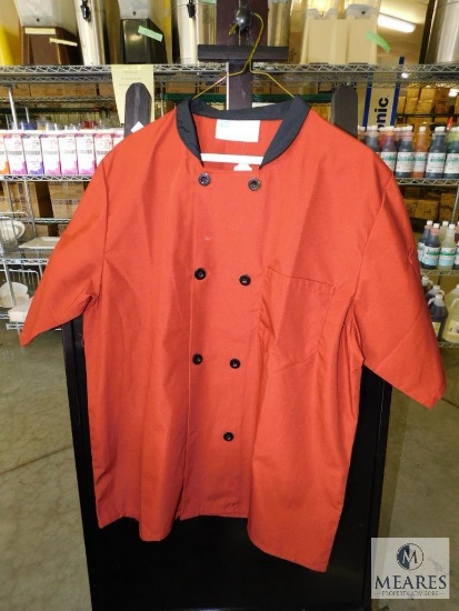 Happy Chef Terra Cotta Coat Short Sleeve with Black trim sz Medium