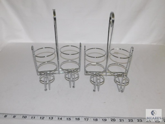 Lot of 2 Chrome Plated Condiment Rack - holds S&P and 2 Bottles