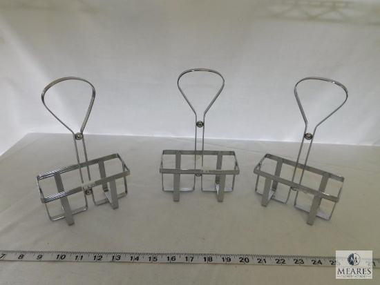 Lot of 3 Chrome Plated salt & pepper or condiment caddy racks