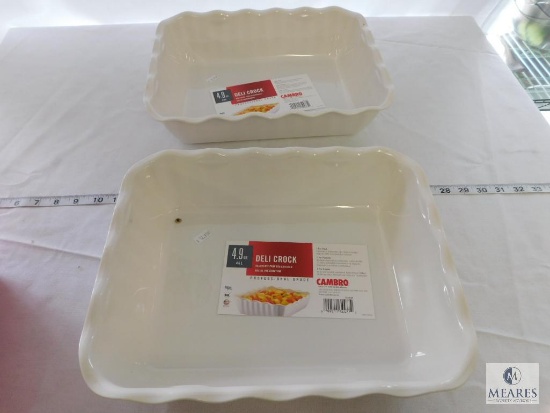 Lot of 2 Cambro Deli Croc 4.9 qt White Square Melamine Dishes Ruffled Edge