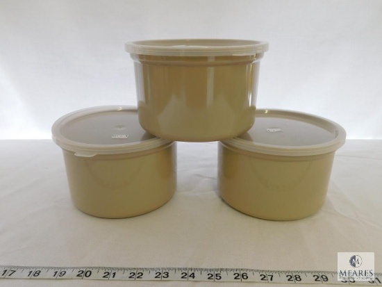 Lot of 3 GET Salad Crocks with Lids 1.5 Qt each Tan