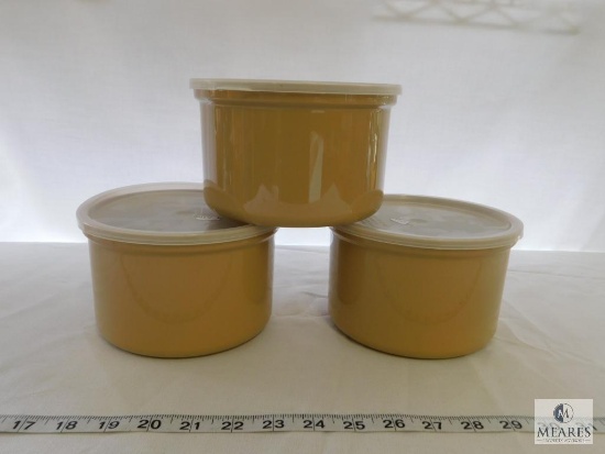 Lot of 3 Salad Crocks with Lids 1.2 Qt each Tan