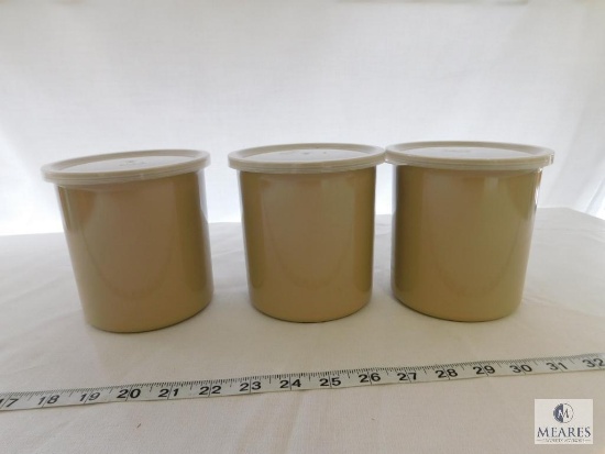 Lot of 3 Salad Crocks with Lids 1.2 Qt each Tan