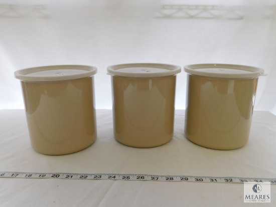 Lot of 3 Salad Crocks with Lids 2 Qt each Tan