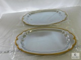 Lot of 2 Halco Serving Platter Tray with gold tone edge