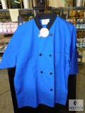 Happy Chef Blue Coat Short Sleeve with Black trim sz Large