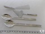 4 piece Lot Nice Stainless Serving Utensils; 2 Slotted Spoons, Spatula, Pie Server