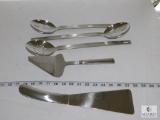 5 piece Lot Nice Stainless Serving Utensils; 3 Slotted Spoons, Spatula, Pie Server