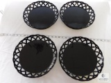 Lot of 4 Black Melamine Basket Serving Plates