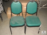 Lot of 2 Restaurant style Chairs Green Cushions
