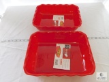 Lot of 2 Cambro Deli Croc 4.9 qt Red Square Melamine Dishes Ruffled Edge