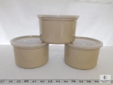 Lot of 3 GET Salad Crocks with Lids 1.5 Qt each Tan
