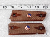 Colt 1911 checkered wood grips with US flag medallion