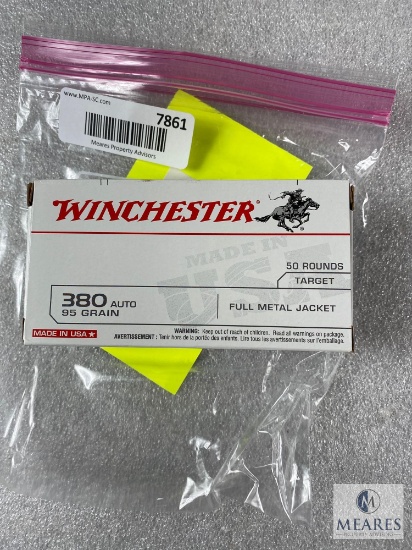 50 Rounds Winchester .380 ACP Ammo. 95 Grain FMJ Brass Case.