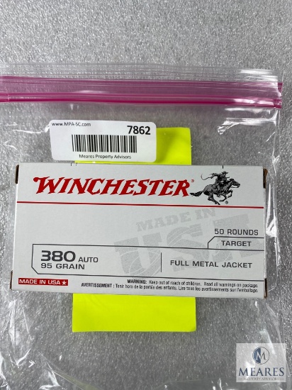 50 Rounds Winchester .380 ACP Ammo. 95 Grain FMJ Brass Case.