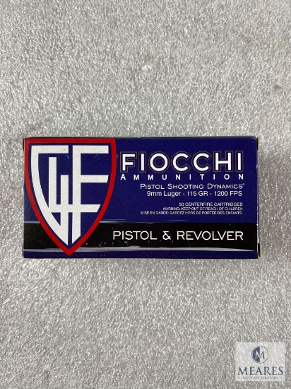 50 Rounds Fiocchi 9mm Ammo. Brass Cased. 115 Grain FMJ.