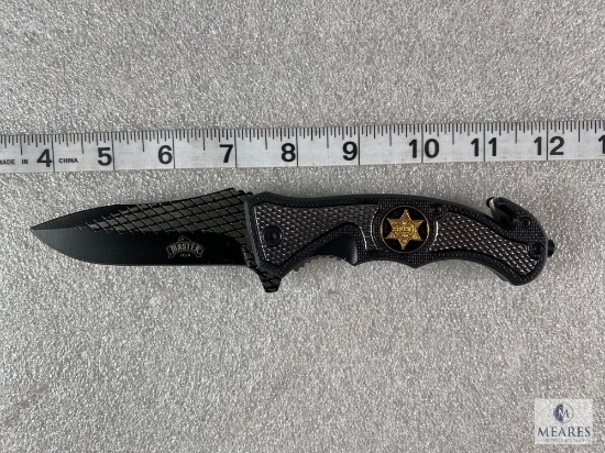 New Police Tactical Folder Knife with Glass Breaker, Belt Cutter, and Belt Carrying Clip.