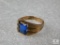 10k Yellow Gold Vintage Blue Stone Ring marked 10k and 