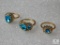 Lot (3) Ladies Costume aluminum Rings Size 5, 6, 7 with clear & blued rhinestones