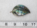 Mexican Sterling Silver Frame Abalone Leaf Pin 9.1 grams