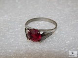 Vintage Sterling Silver Ring with Red Simulated Ruby Stone Size 8 approx 2.4 grams