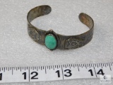 Sterling Turquoise Southwestern Cuff Bracelet with Native American Motifs approx 20.8 grams