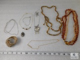 Lot of Costume Necklaces, Pendant, & Bracelet - includes plastic & glass beads