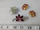 Vintage Rhinestone Jewelry - (2) Pins and a Pair of Clip back Earrings