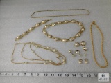 Lot of Gold tone & Pearl Fashion Jewelry - Faux pearls, gold tone beads, etc