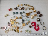 Lot of 35 + Matched Pairs of Vintage Clip Earrings - various materials, some missing stones