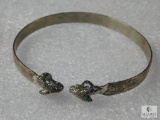 Large Sterling Silver Bracelet with Ram's Head Ends 18.5 grams