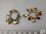 Lot (2) Gold Tone Vintage Bracelets - Napier Acorn Motif & Beach Motif
