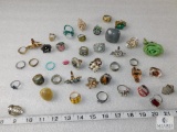 Lot of 35+ Fashion Rings - Various Styles and Sizes